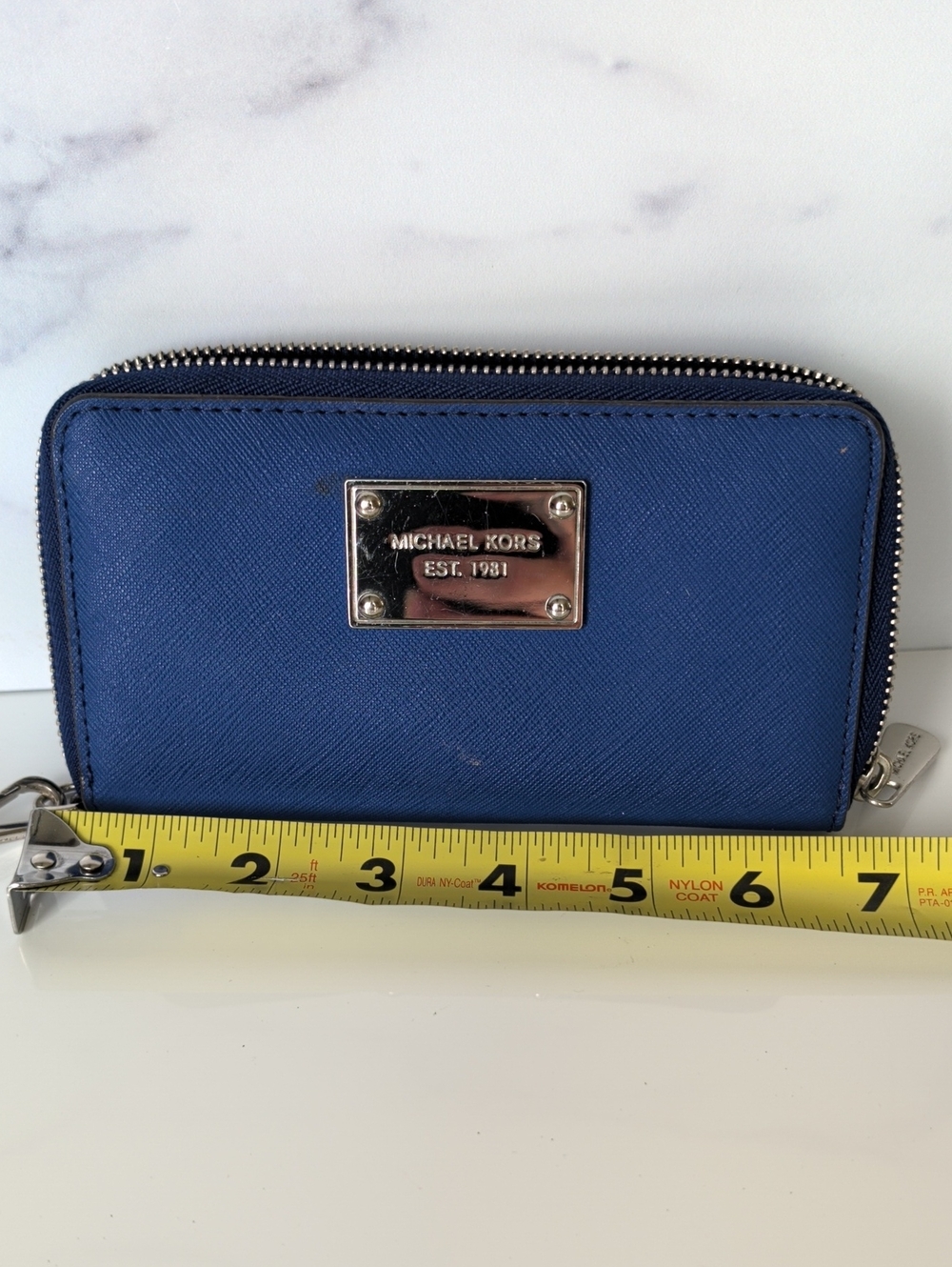 Michael Kors Royal Blue Saffiano Zip Wallet with Logo Plate